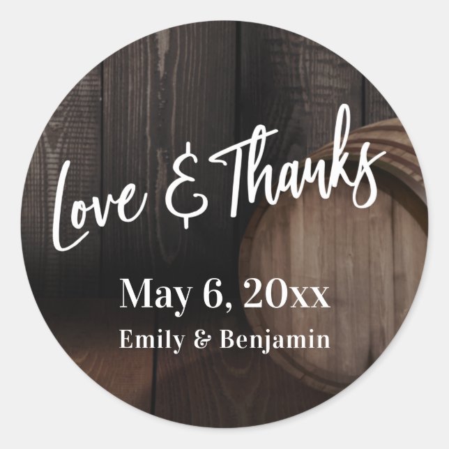 Adesivo Manuscrito Amor e Obrigados Brown Wooden Barrel (Frente)