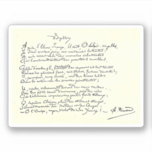 Adesivo Manuscrito autógrafo de Voyelles (Rimbaud)