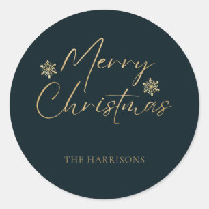 Adesivo Manuscrito Casual de Marinho de Folha de Ouro Feli