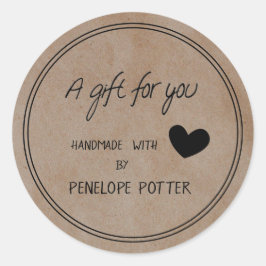 Adesivo Manuscrito com amor pelo seu nome Kraft Gift label