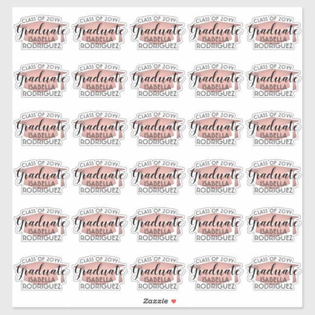 Adesivo Manuscrito de Graduação Rosa Rosa Dourado e Preto (Folha)