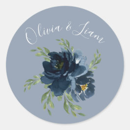 Adesivo Manuscrito Moderno com Cor de Água Floral Azul Dus