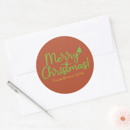 Adesivo Manuscrito Verde Feliz Natal no Reddish-Brown