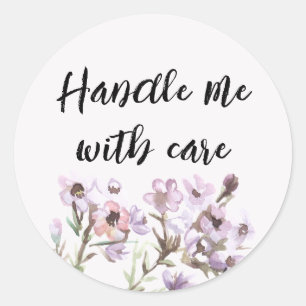 Adesivo Manuseie-me com cuidado - Flores Roxas Aquarela