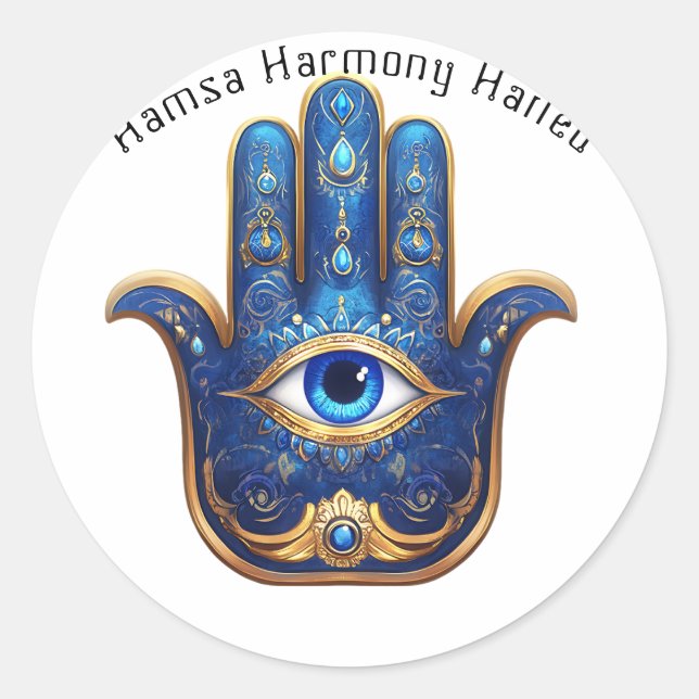 Adesivo Mão Azul de Hamsa ornamentado com Símbolo Olho Mau (Frente)