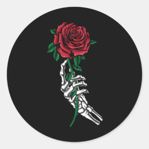Adesivo Mão De Esqueleto Segurando Um Bolso De Rosa vermel