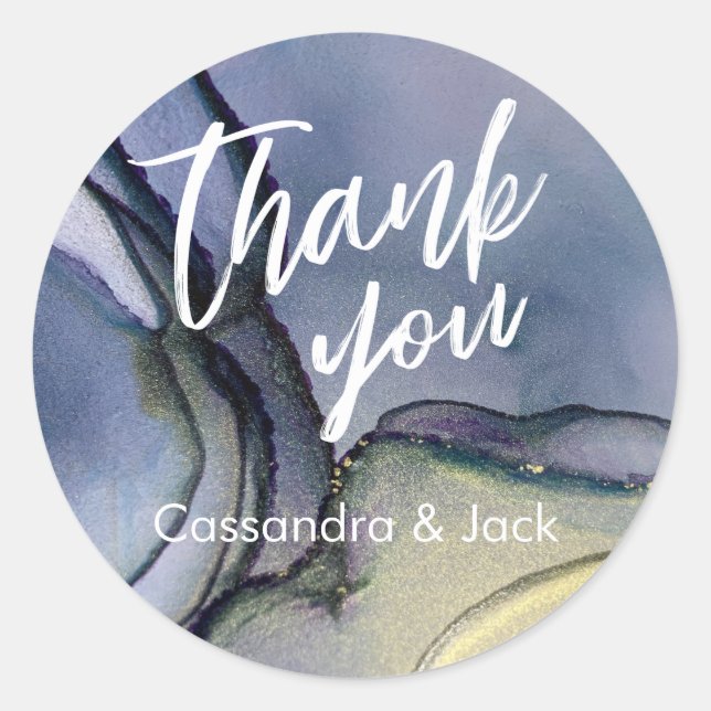 Adesivo Mão Dourada de Abstrato de Arte Líquida Azul Roxo (Frente)