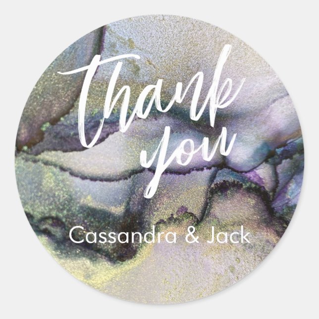 Adesivo Mão Dourada de Abstrato de Arte Líquida Azul Roxo (Frente)