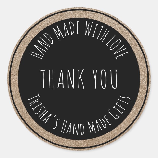 Adesivo Mão Feita com Amor Obrigado Kraft Black (Frente)