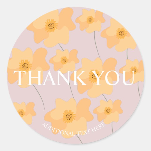 Adesivo Mão Floral Amarela Desenhada Obrigado Rosa (Frente)