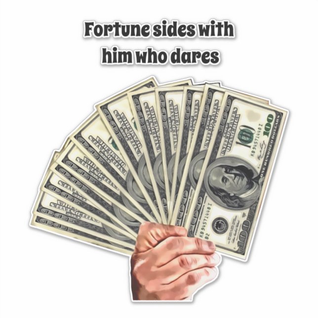 Adesivo mão segurando notas de cem dólares arte do dinheir (Frente)