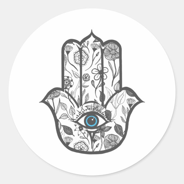 Adesivo Mão Simples Desenhada Floral Hamsa (Frente)