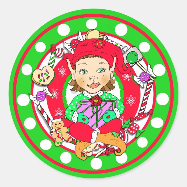 Adesivo Mão Whimsical Desenhada Elf de Natal (Frente)