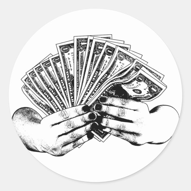 Adesivo Mãos à mão, segurando dinheiro, notas de dólar, ar (Frente)