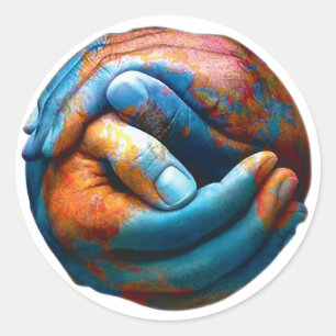 Adesivo Mãos Clasped que formam a paz de mundo da terra d