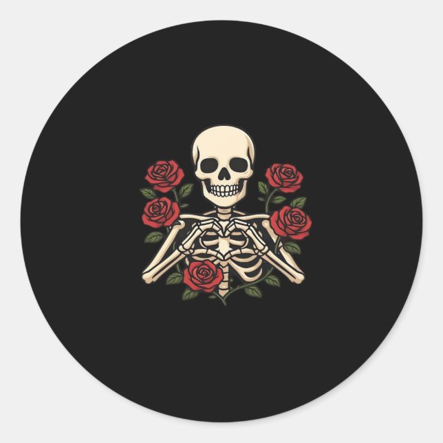 Adesivo Mãos do Coração do Esqueleto com Rosas vermelhas - (Frente)
