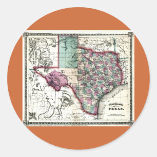 Adesivo Mapa 1866 do Antiquarian de Texas por Schönberg &