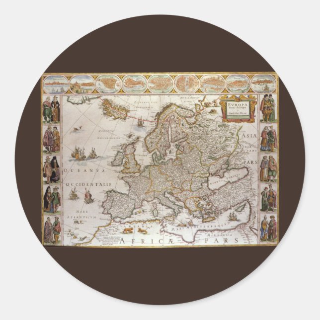 Adesivo Mapa antigo da Europa por Willem Jansz Blaeu, c161 (Frente)