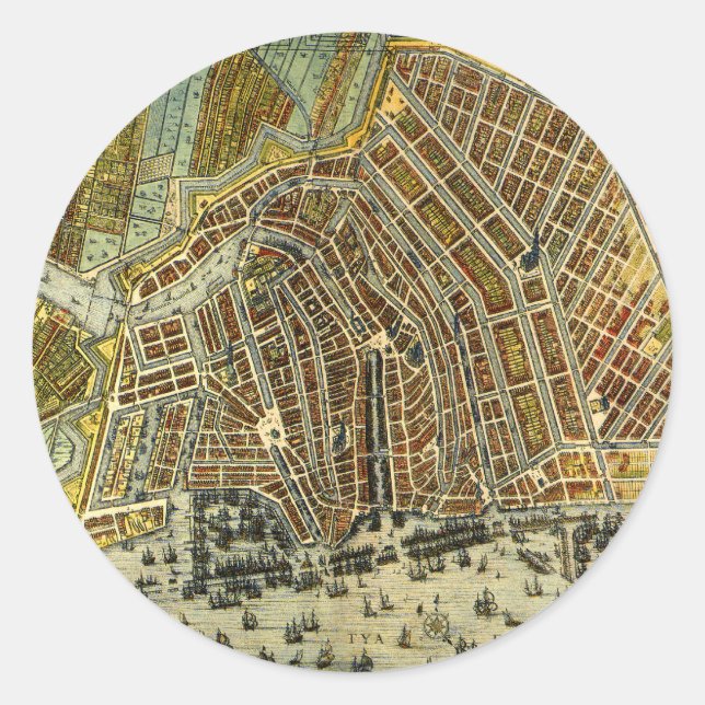 Adesivo Mapa Antigo da Rua de Amsterdã, Holanda (Frente)