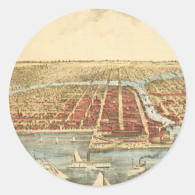 Adesivo Mapa Antigo de Chicago, Rua LaSalle e Rio (Frente)