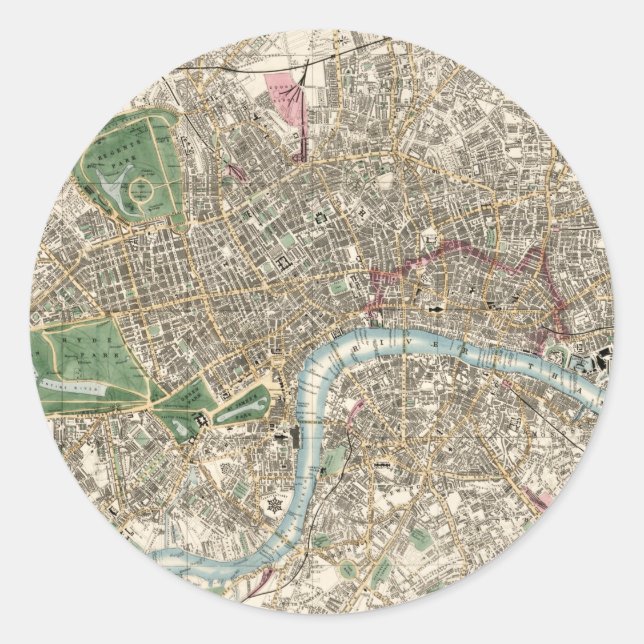 Adesivo Mapa Antigo de Londres, Inglaterra (1853) (Frente)