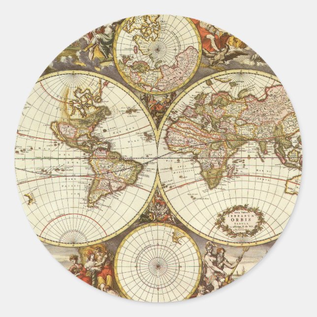 Adesivo Mapa Antigo do Mundo por Frederick de Wit, c. 1680 (Frente)