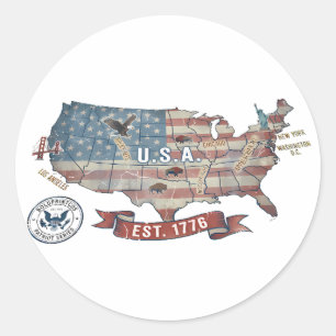 Adesivo Mapa Antigo dos Estados Unidos - American Patriot 
