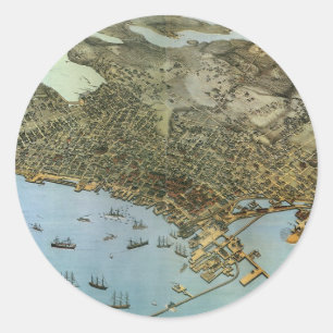Adesivo Mapa Antigo Vista Aérea Cidade de Seattle Washingt