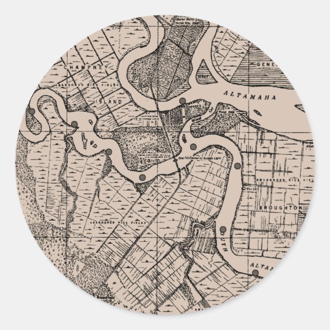 Adesivo Mapa, Cartografia, Geografia, Rio Altamaha, EUA (Frente)