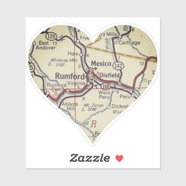 Adesivo Mapa Clássico de Rumford Maine (Folha)