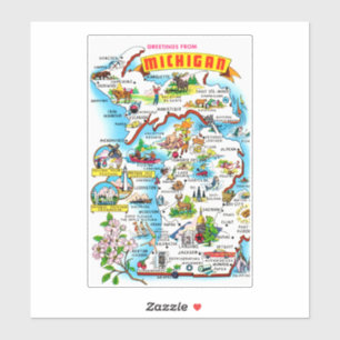 Adesivo Mapa Colorido Vintage de Michigan