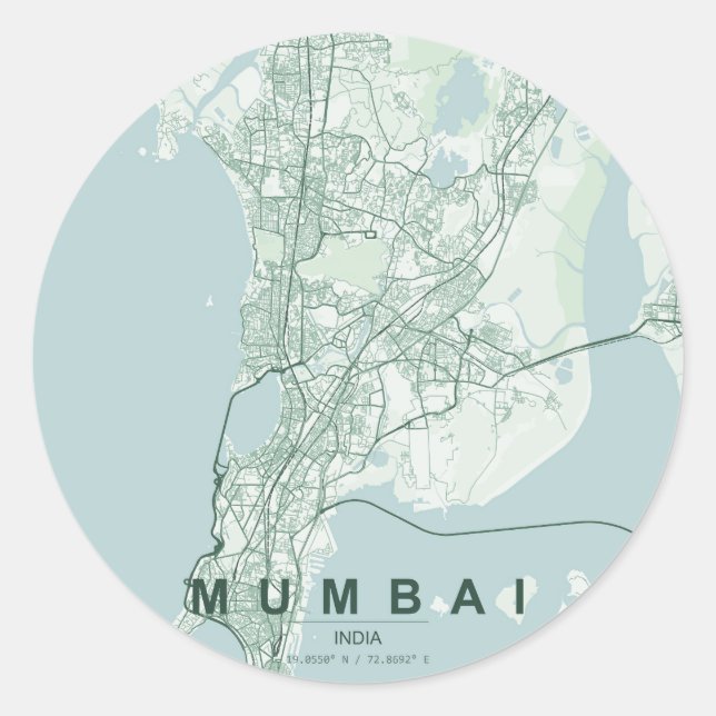 Adesivo Mapa da Cidade de Mumbai na Índia com Design Minim (Frente)