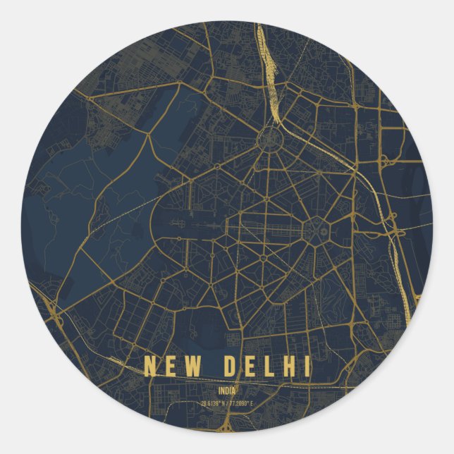 Adesivo Mapa da Cidade de Nova Deli, Índia, Design Minimal (Frente)