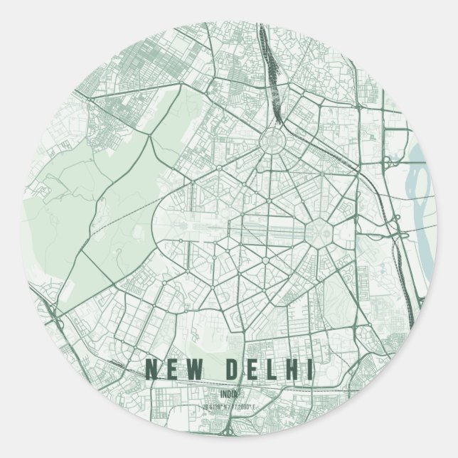 Adesivo Mapa da Cidade de Nova Deli, Índia, Design Minimal (Frente)