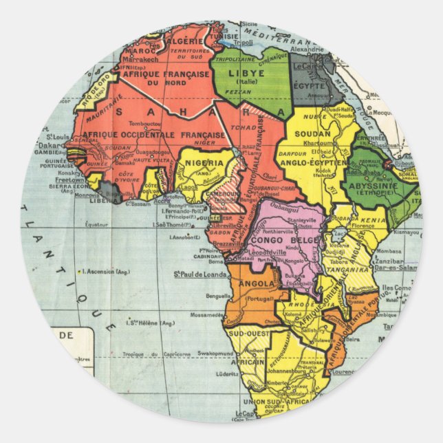 Adesivo Mapa da época de AFrica, texto francês (Frente)
