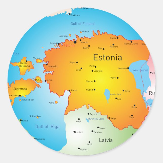 Adesivo Mapa da Estônia País Báltico e Cidades (Frente)