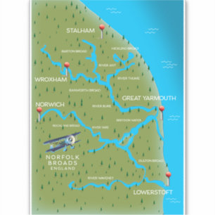 Adesivo Mapa da Norfolk Broads Inglaterra.