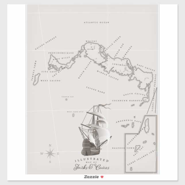 Adesivo Mapa das Ilhas Turcas e Caicos (Folha)