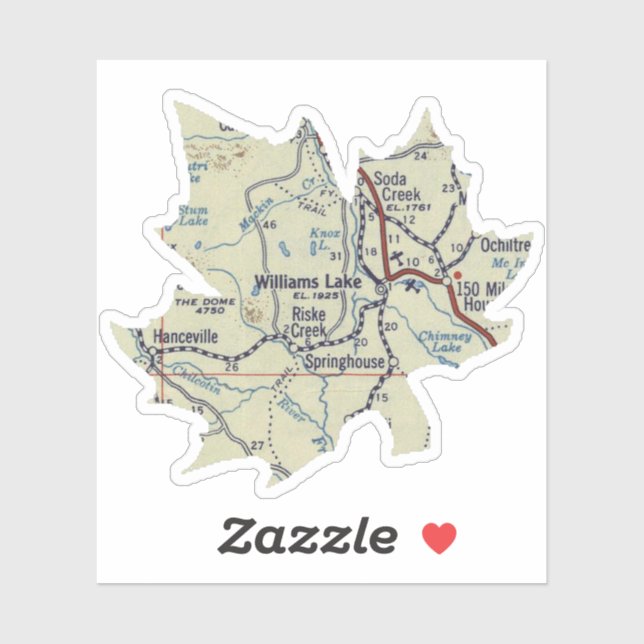 Adesivo Mapa de 50 do Lago Williams BC (Folha)