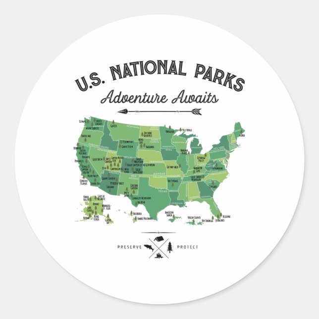 Adesivo Mapa de 62 Parques Nacionais Us Park Camping Vinta (Frente)