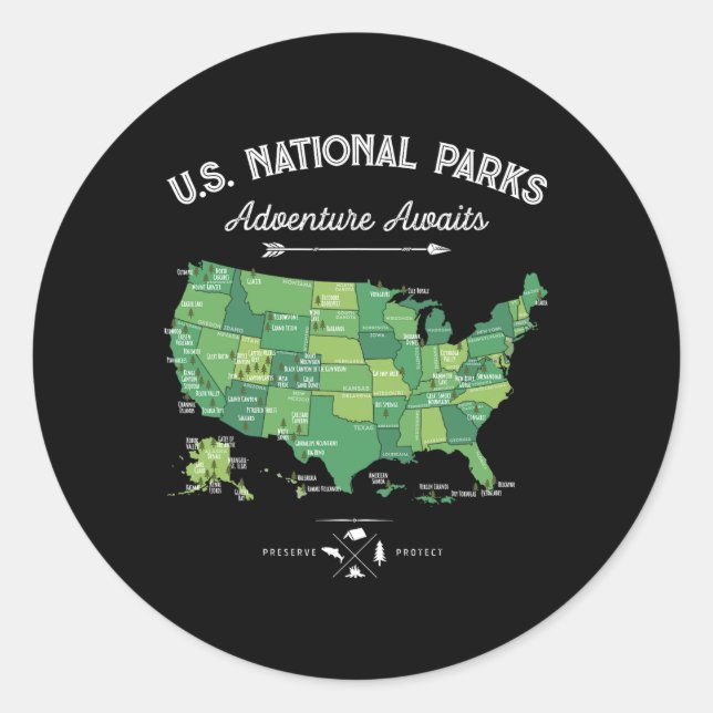 Adesivo Mapa de 63 Parques Nacionais Us Parque Retro Vinta (Frente)