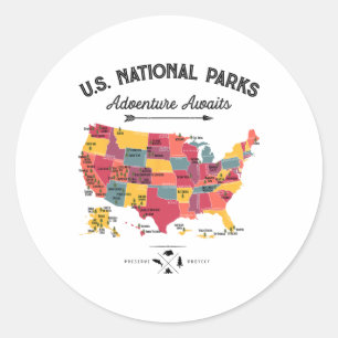 Adesivo Mapa de 63 Parques Nacionais Us Parque Retro Vinta