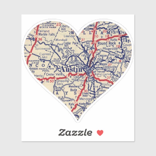 Adesivo Mapa de Austin Texas 1941 (Folha)
