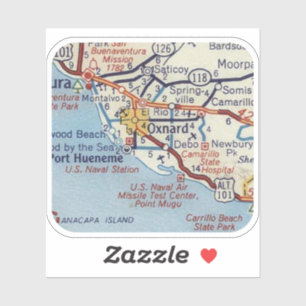 Adesivo Mapa de Estradas da Oxnard CA Vintage