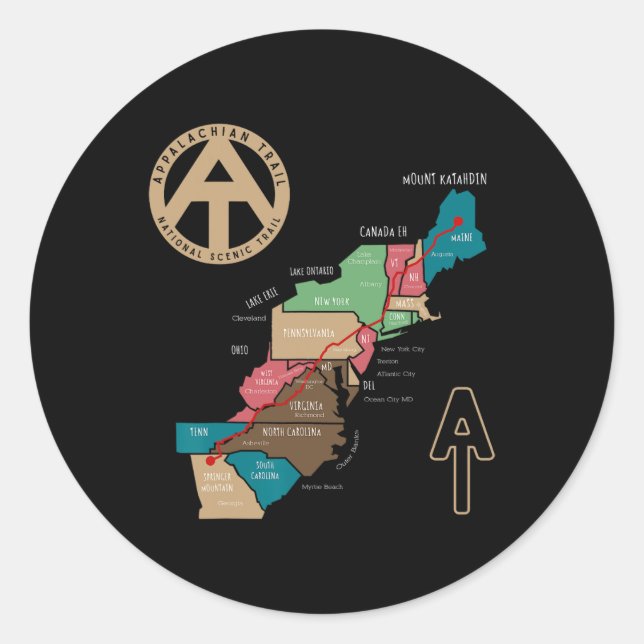 Adesivo Mapa de Hiking da Trilha Appalachian  (Frente)