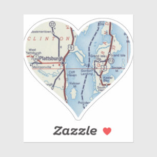 Adesivo Mapa de NY Vintage do Heart Plattsburgh