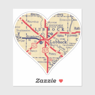 Adesivo Mapa de TX de Lubbock de Amor