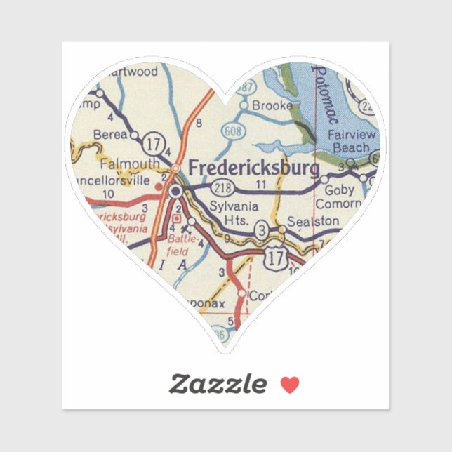 Adesivo Mapa de Vintage de Fredericksburg Virginia (Folha)