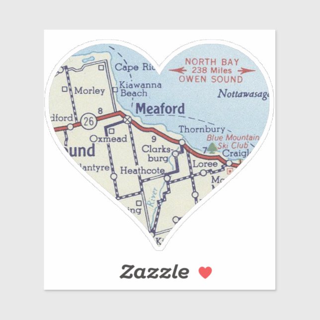 Adesivo Mapa de Vintage do Ontario Meaford (Folha)
