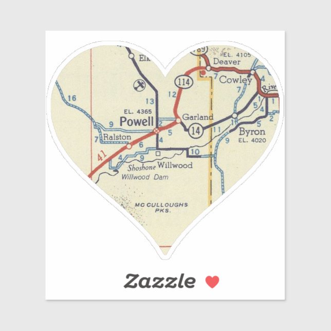Adesivo Mapa de Vintage do Powell Wyoming (Folha)